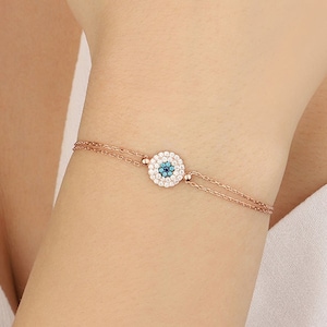 Silber Evil Eye Armband, Evil Eye Armband, Augenarmband, zierliches verstellbares Armband, Geschenk für Sie, handgemachtes 925 Silber Armband