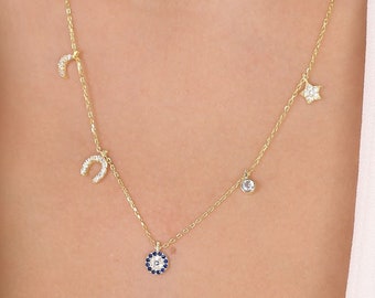 Collar de plata con la oportunidad de mal de ojo, collar con dije de plata esterlina, collar delicado, regalo para novia, regalo para ella