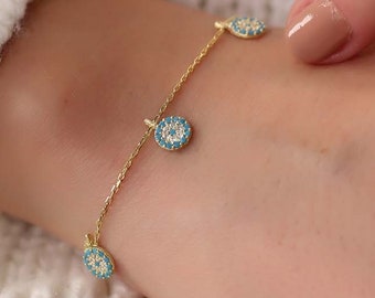 Silver Evil Eye Chance Bracelet,  Turquoise  Stone Bracelet, Eye Bracelet, Dainty Adjustable Bracelet, Handmade 925 Silver Bracelet