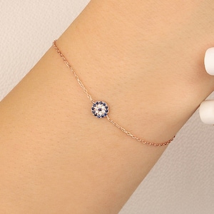 Silber Evil Eye Armband, Evil Eye Armband, Augenarmband, zierliches verstellbares Armband, Geschenk für Sie, handgemachtes 925 Silber Armband