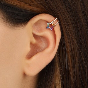 Punho de orelha estrela de prata 925k, punho de orelha de prata esterlina, brincos sem piercing, brincos de concha, punho de orelha sem piercing, envoltório de orelha prateado