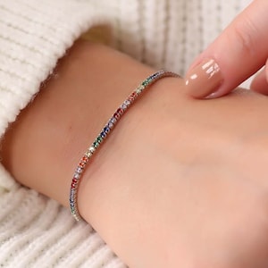 Silver Colorful Tennis Bracelet, Tennis Bracelet, Eye Bracelet, Dainty Adjustable Bracelet, Gift For Her, Handmade 925 Silver Bracelet