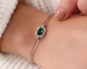 Pulsera de plata con piedra baguette, pulsera baguette, pulsera de ojo, pulsera ajustable delicada, regalo para ella, pulsera de plata 925 hecha a mano