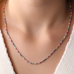 Colorful Tennis Choker , Rainbow Tennis Choker Necklace , Choker Necklace , Tennis Choker Necklace , 925 Sterling Silver Necklace