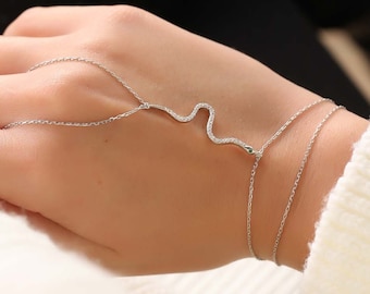 Cadena de mano de serpiente de plata de 925k, pulsera de cadena de plata, Bashmer de plata