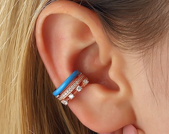 925k Rosegold Silber emailliert Ohrmanschette, Sterling Silber Ohrmanschette, keine Piercing Ohrringe, Muschel Ohrringe, nicht durchbohrten Ohrmanschette, Silber Ohr wickeln
