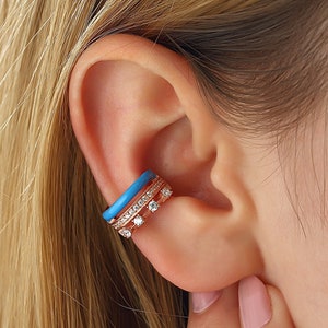 925k Rosegold Silber Emaille Ohr cuff, Sterling Silber Ohr cuff, No Pierce Ohrringe, Conch Ohrringe, Non Pierce Ohr Cuff, Silber Ohr Wickel
