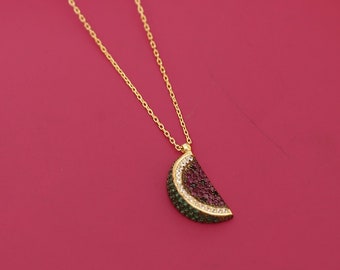 Collier pastèque coloré - collier coloré - argent sterling 925 - cadeau pour elle - cadeau petite amie - collier de fruits - collier minimal