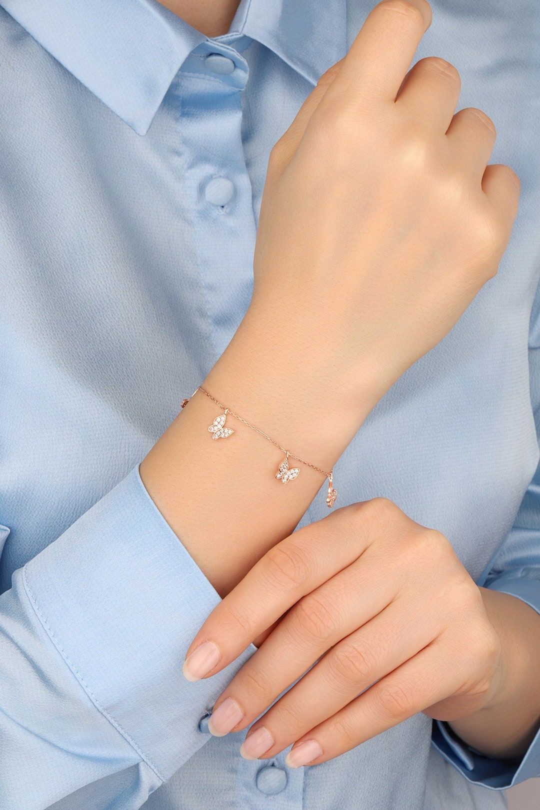 Butterfly Bracelet, Animal Bracelet, Diamond Butterfly Bracelet, 14k Solid Gold Bracelet