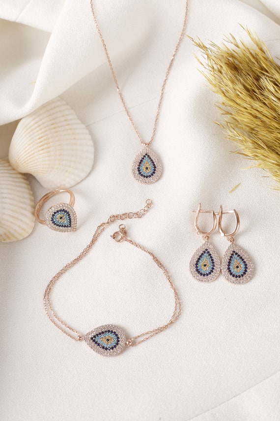 Drop Evil Eye Jewelry Set Collier Evil Eye Bague Evil Eye Boucle doreille Evil Eye Bracelet Evil Eye Etsy France