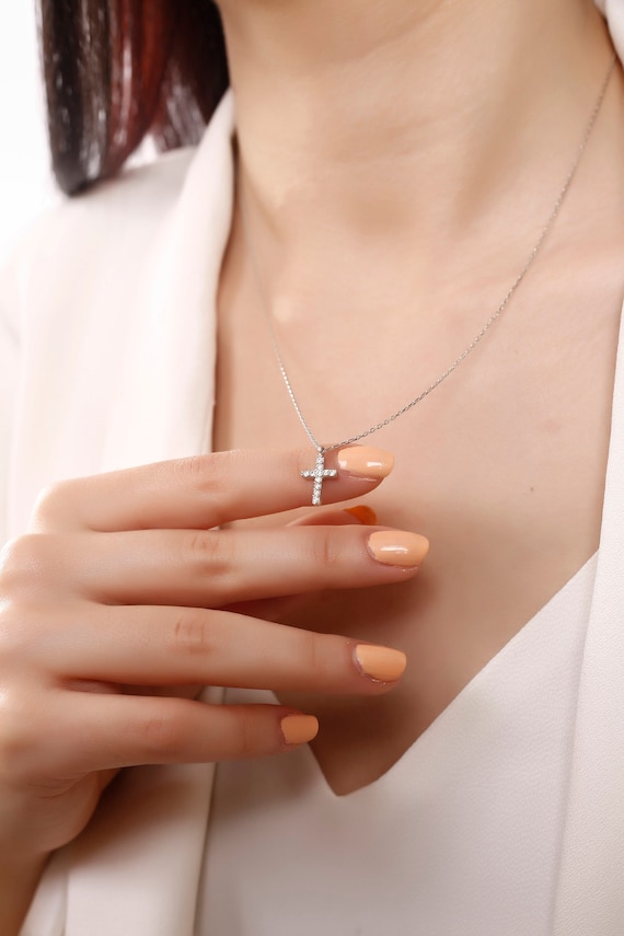 925 Croce Zirconia Collana Bambina Argento Sterling 925 Con Croce - Foto 12