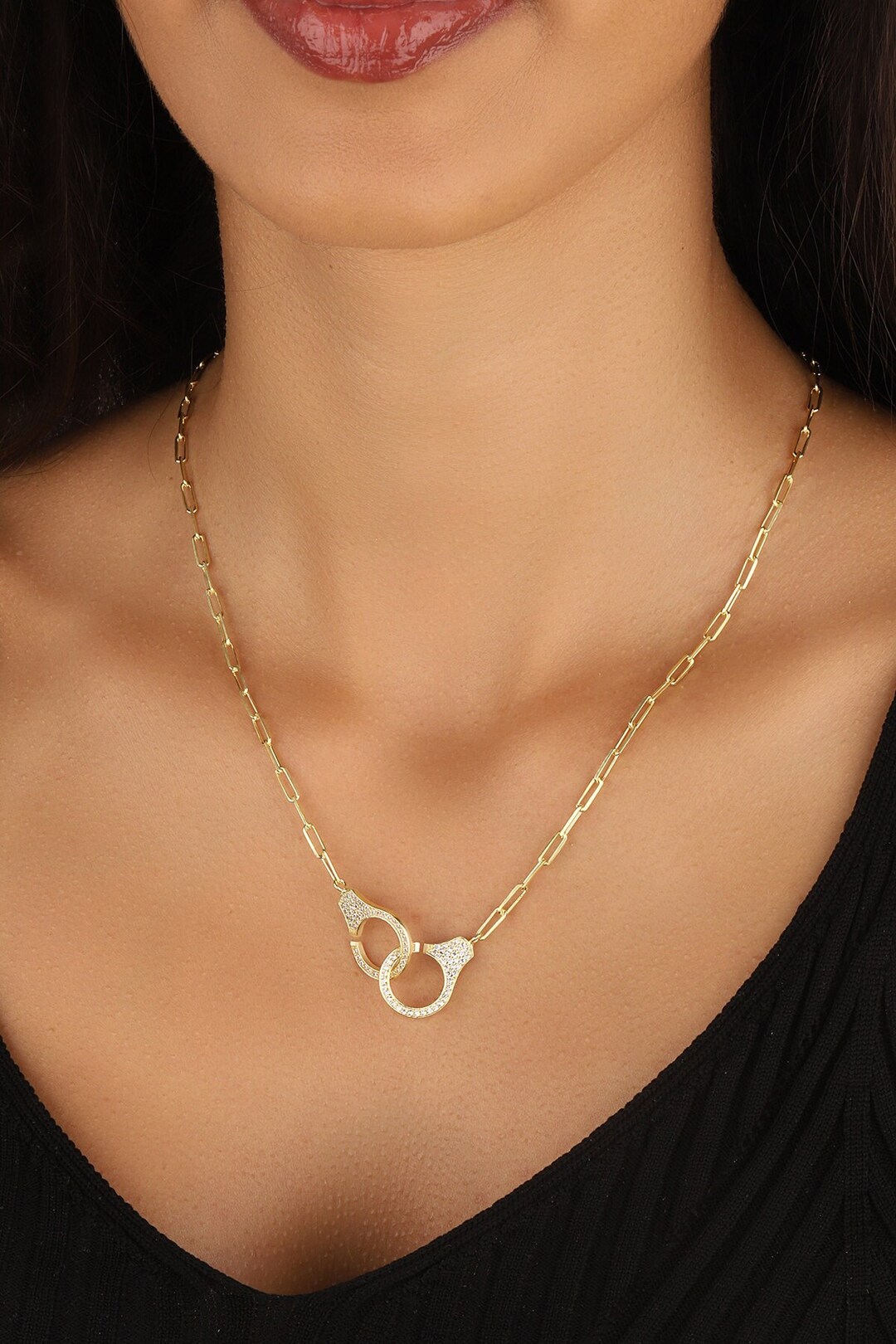 Sterling Silver Handcuff Necklace Handcuff Huggie Etsy