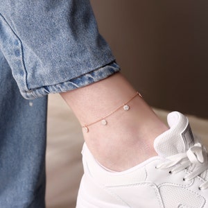 Tobillera de plata de piedra de circón, tobillera de plata esterlina, pulsera de tobillera, pulsera de tobillera de plata, regalo de novia, regalo para su tobillera