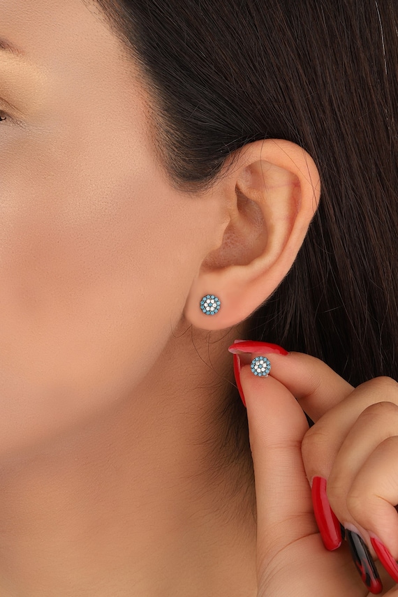 Small Evil Eye Silver Earrings, Evil Eye Earrings, Dainty Earring, Gift for Her, Gift for Mum, Women's Day Gift, Mother's Day Gift