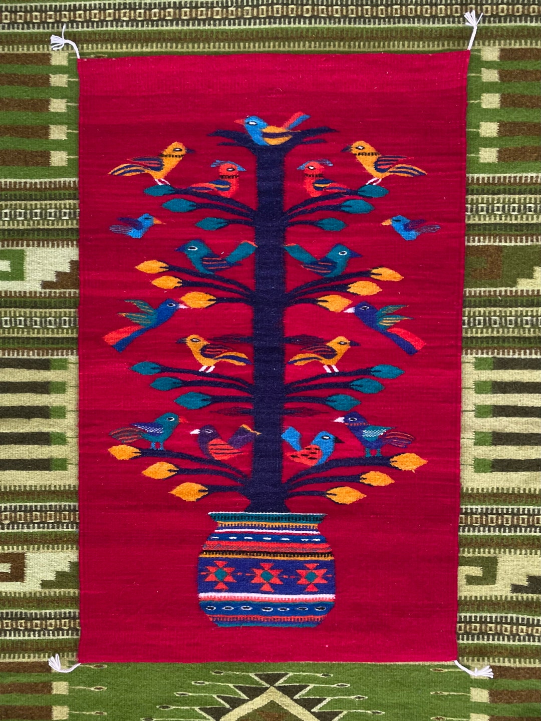 Handwoven Colorful Wool Rug From Teotitlan Del Valle Oaxaca Etsy