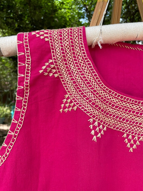 Tie Behind Hot Pink Sleeveless Mexican Dress With Aztec Geometric Embroidery  - Etsy