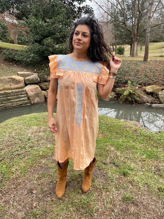 green emerald velvet dress Asymmetric peach crepe dress with embroidery main image 1