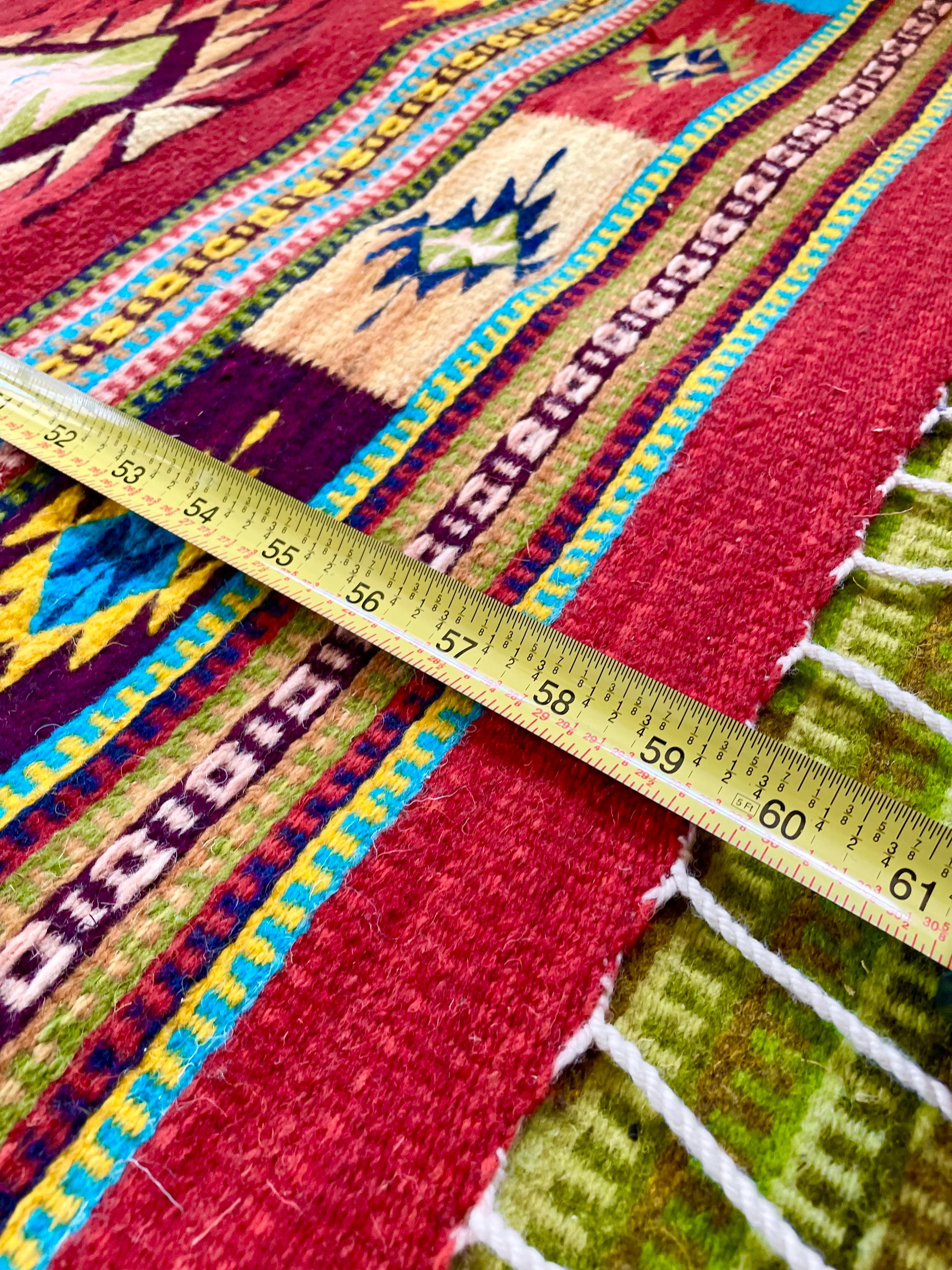 Tenture Murale Mexicaine Oaxaca - 100% Laine Tissée Main - Années 90