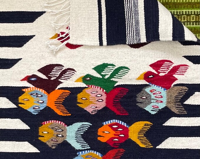 Handwoven Colorful Wool Rug From Teotitlan Del Valle, Oaxaca, Mexico ...