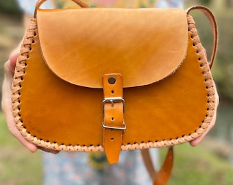 Two tone handmade crossbody leather bag from Mexico