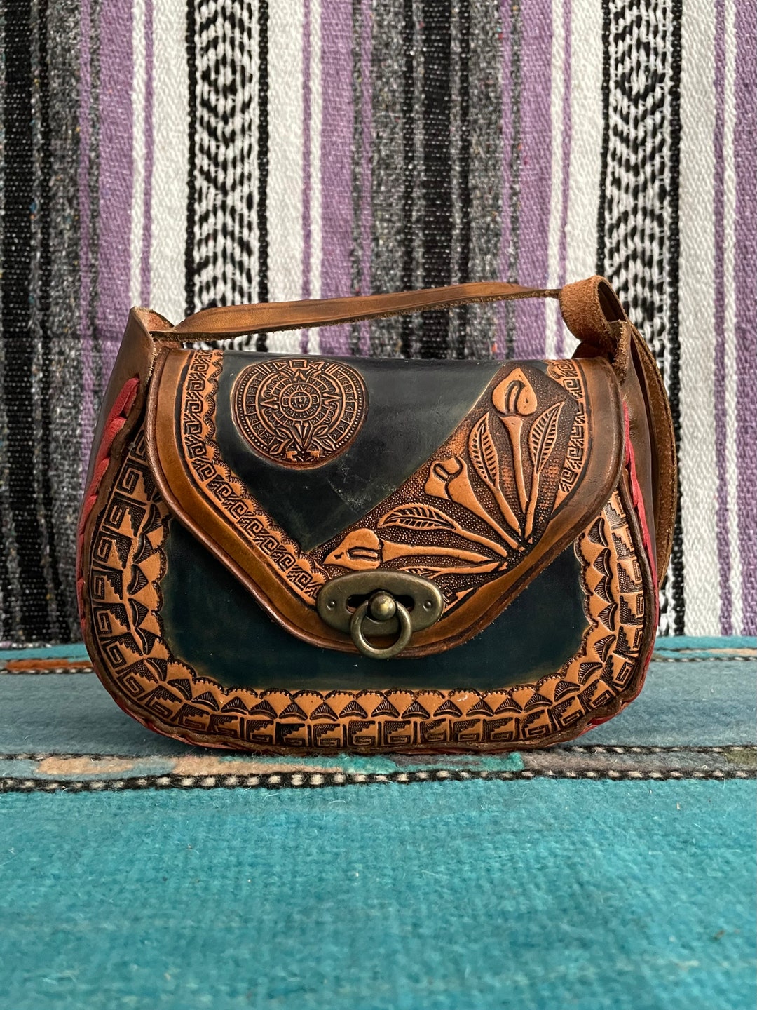 Stamped Leather Crossbody Purse With Stamped Calla Lilies and Etsy