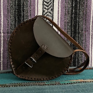 Heart shaped leather crossbody purse from Mexico—in dark brown