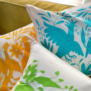 Hand embroidered monochrome Otomi square pillow cushion covers 16x16 individual