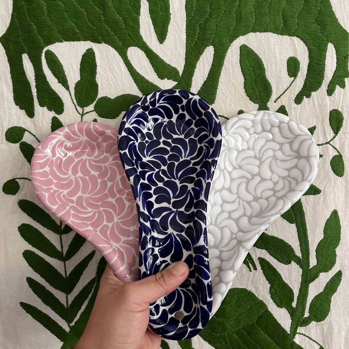 Heavy Duty Genuine Talavera Earthenware Spoon Rest in Traditional Cobalt, Pink, and White Grey—sold Individually - Etsy
