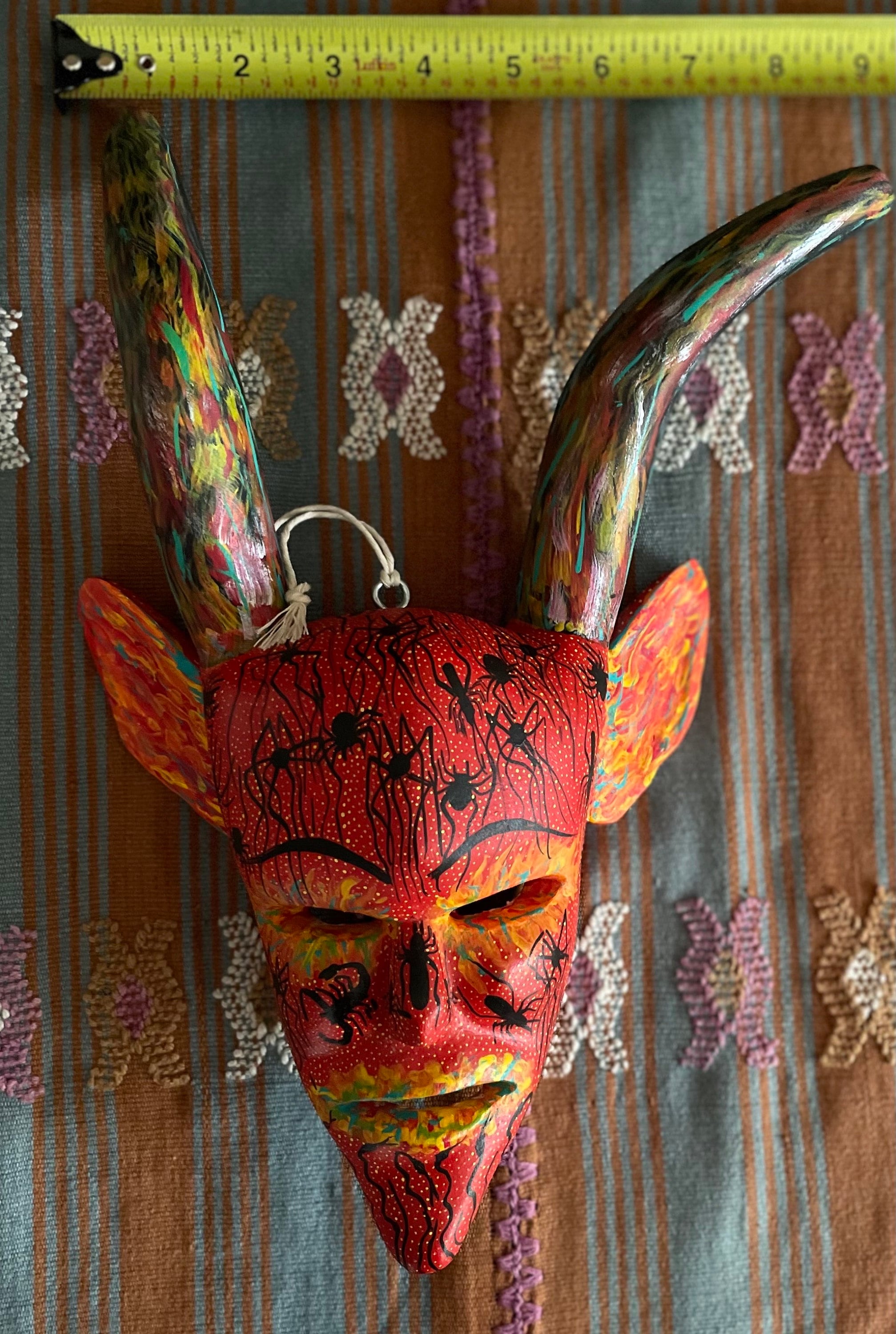 Oaxacan Carnaval Wooden Decorative Mini Devil Mask Featuring
