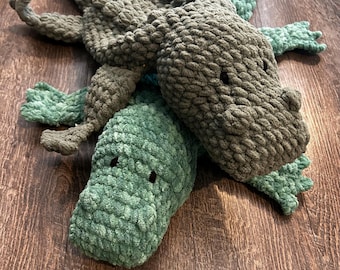 Crochet Alligator Snuggler: Embroidered Eyes, Soft Blanket Yarn