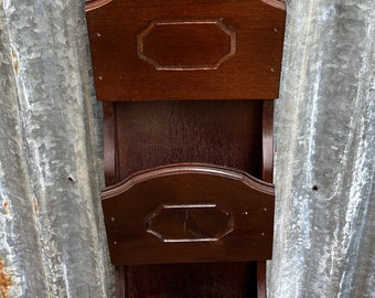 Vintage mail holder.Wooden bill organizer with key hanger.Three slot mail keeper. Wooden wall hanger. Kitchen decor.