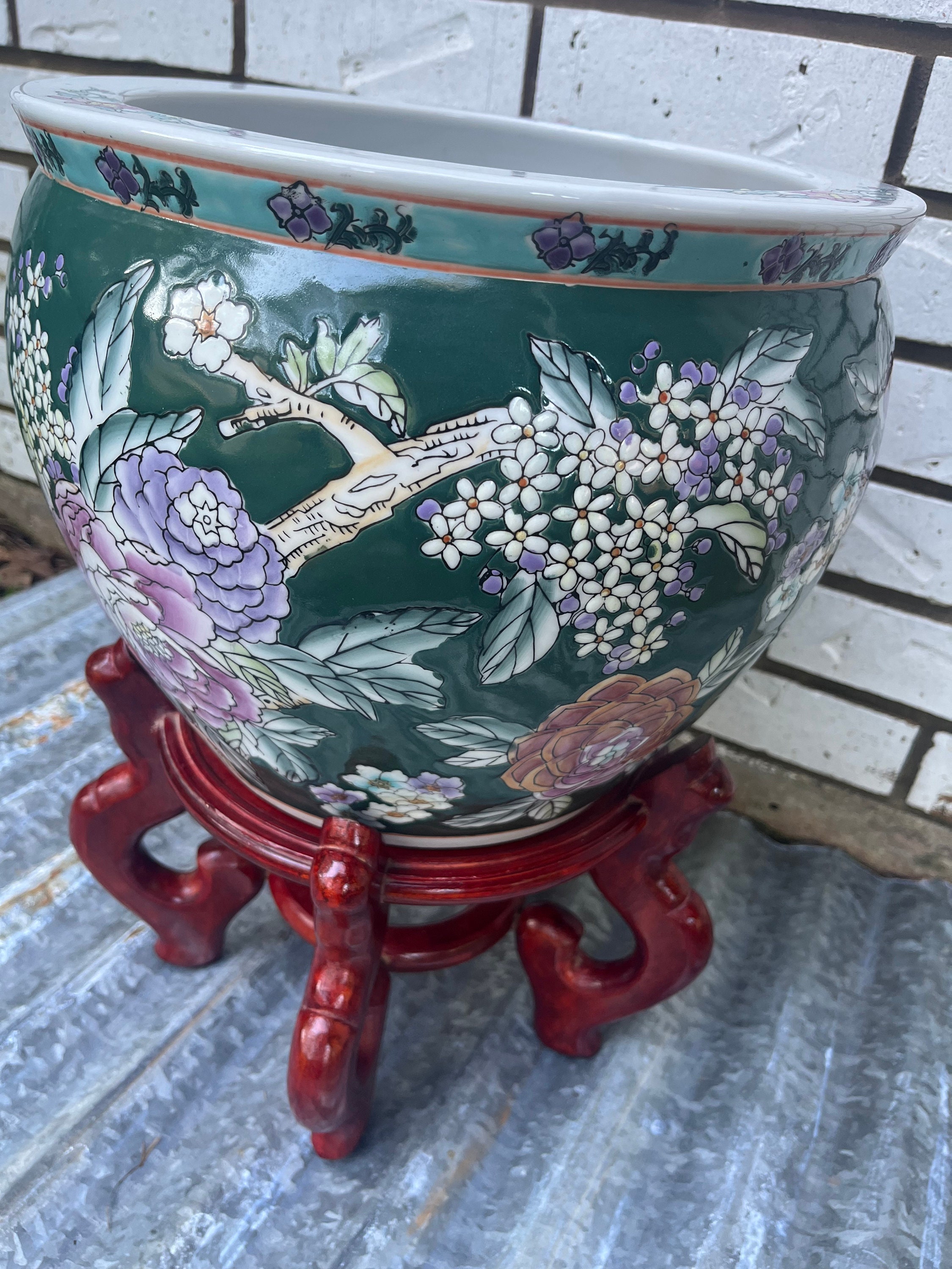 Large Vintage Planter,chinese Porcelain Planter,koi Bowl,goldfish Bowl ... - Goldfish Bowl Decorative Planters