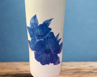Handpainted Blue Floral Vase: Vintage Table Accent Decor