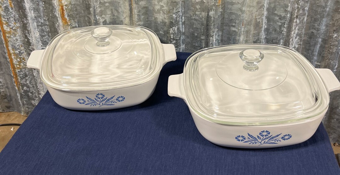 Vintage Corning Ware Casserole Dishes. Blue Cornflower Dishes With Lids
