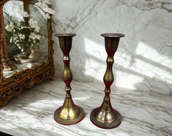 Vintage Solid Brass Candlestick Holders – Set of 2 Taper Candle Holders