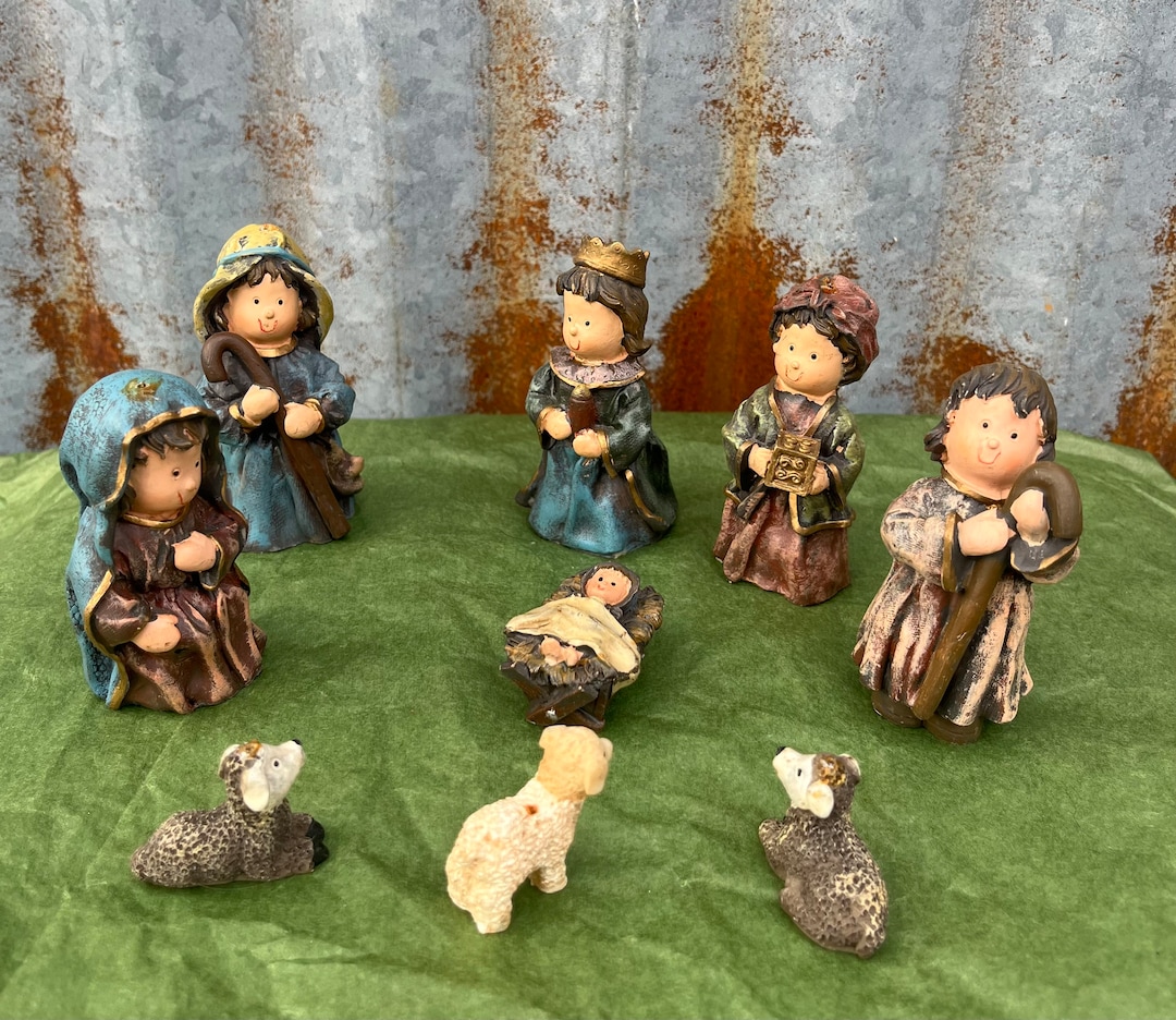 Mini Vintage Nativity Set.small Nativity Scene .set of Nine Etsy