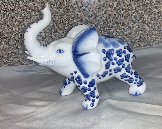 Blue and White Elephant.asian Elephant. Oriential Figurine. Collectible