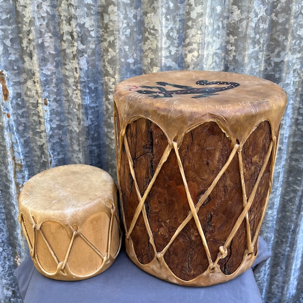 Hand made drums.Native American Drums.Handmade wooden,stretched rawhide hand drums . Vintage drums.