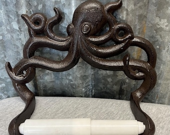 Cast iron Octopus toilet paper holder. Rustic bathroom decor. Beach themed bathroom