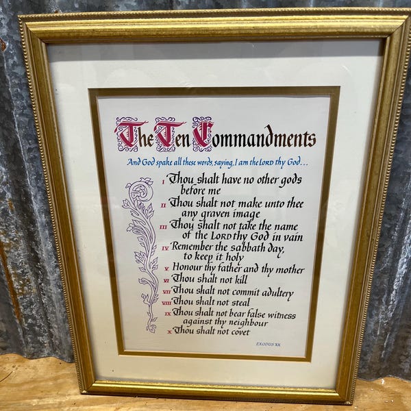 Framed Ten Commandments. Christian gift. Religious wall hanging