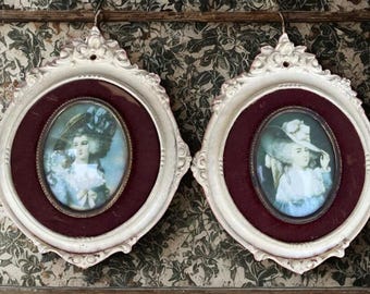 Vintage Framed Lady Portraits: Rococo Style, 18th Century Art