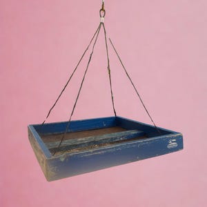 Rustic Hanging Bird Feeder | Blue Wooden Platform Feeder | Vintage Style Outdoor Garden Decor for Birds
