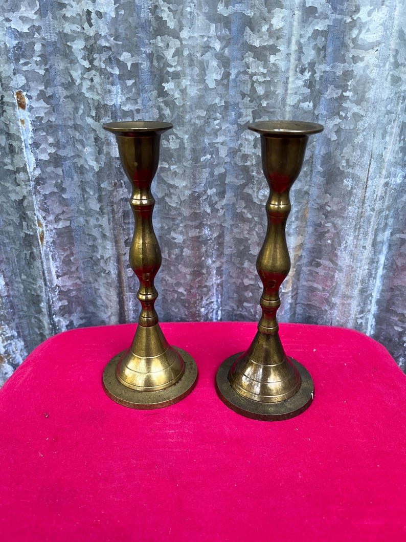 Vintage Solid Brass Candlestick Holders – Set of 2 Taper Candle Holders ...