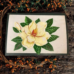 Vintage Green Wood Box: Hand-Painted Magnolia Decor