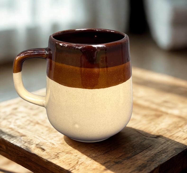Vintage Glazed Coffee Mug: Two-tone Brown Beige Pottery - Etsy
