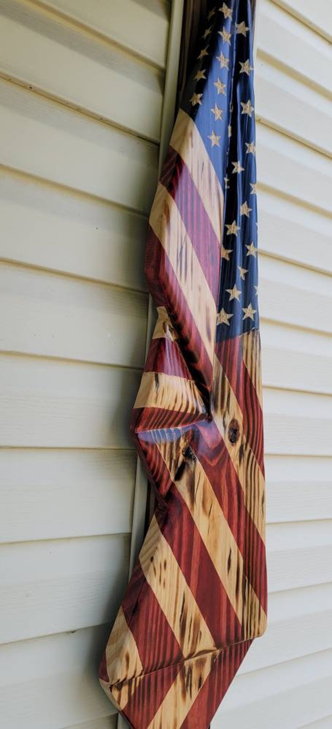 Rustic handcrafted draped American flag. Etsy