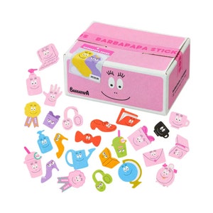 Conjunto de adesivos recortados Barbapapa com mini caixa de papelão (40 peças)