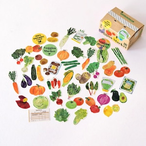Die-cut flake cute vegetables and greens sticker with mini carton box | Planner | Journaling