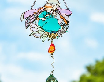 Studio Ghibli stained glass style window hanging (Howl's Moving Castle)| light catcher | Suncatcher