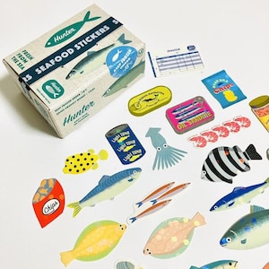 Die-cut cute flake stickers in a tiny carton box (40 pieces) | Stickers | Fish | Japanese stickers